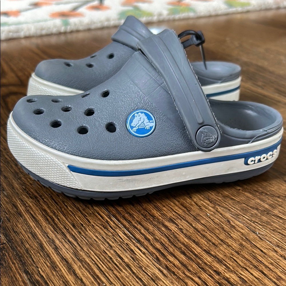 CROCS Gray w/ Blue Trim